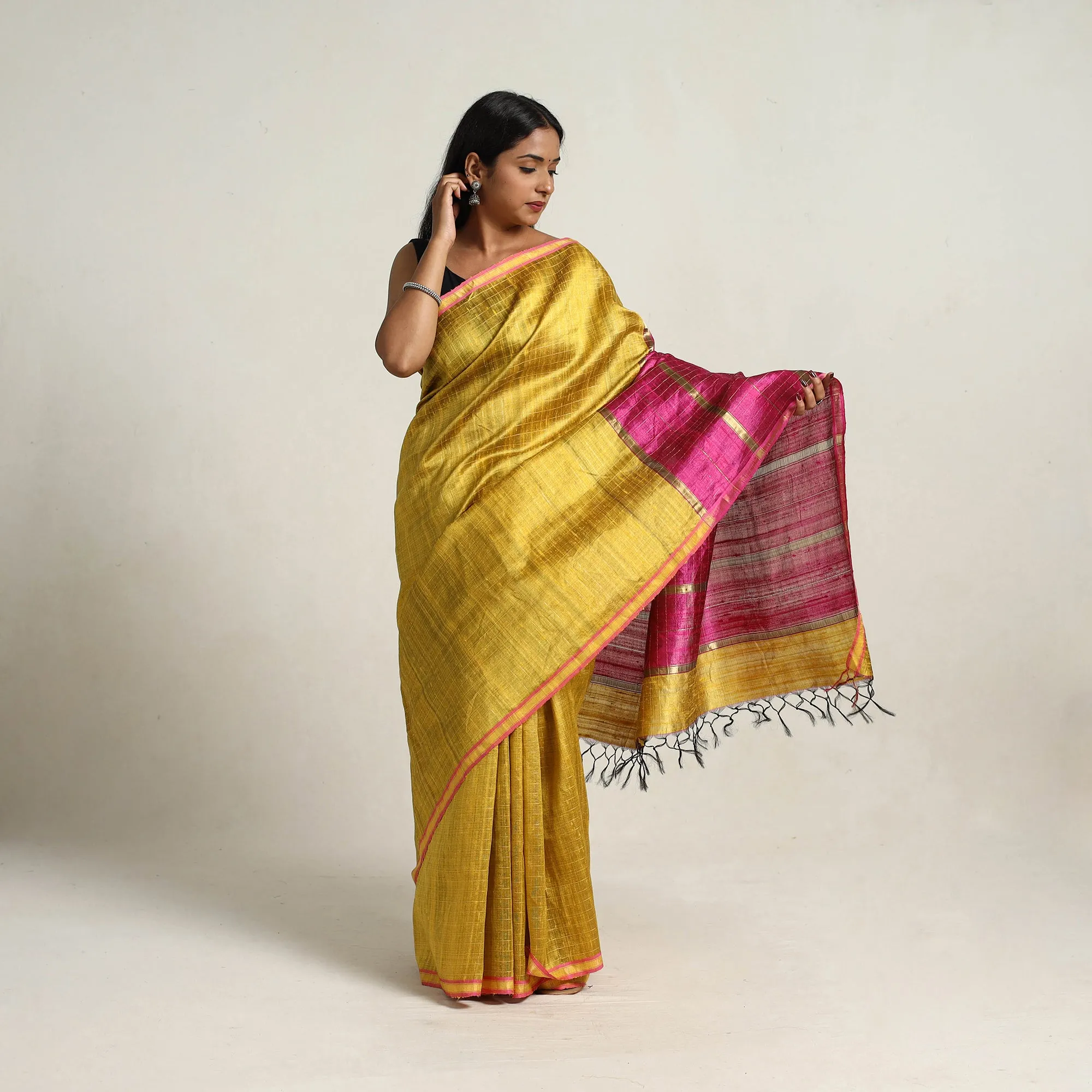 Yellow - Festive Desi Tussar Silk Bhagalpuri Handloom Saree 05