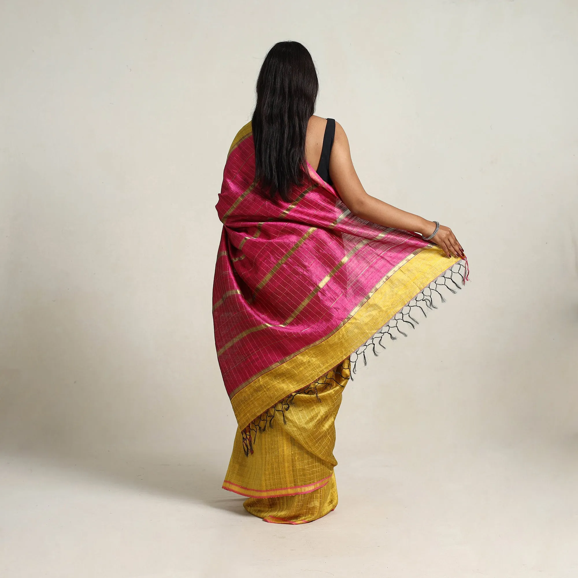 Yellow - Festive Desi Tussar Silk Bhagalpuri Handloom Saree 05
