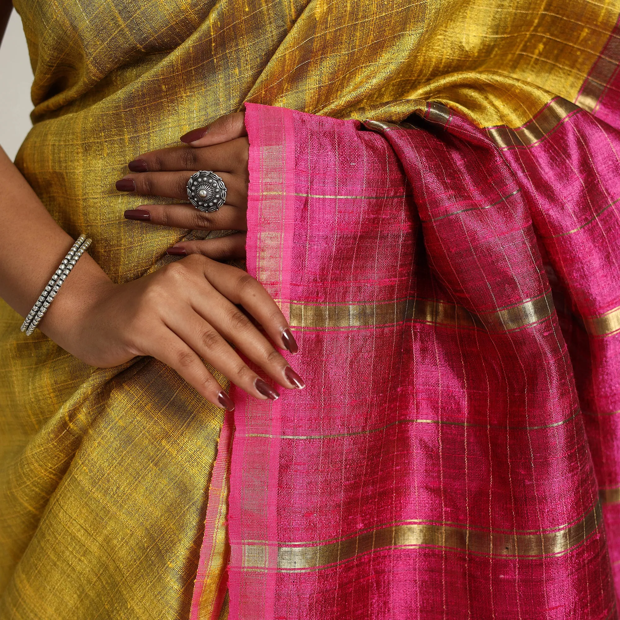 Yellow - Festive Desi Tussar Silk Bhagalpuri Handloom Saree 05