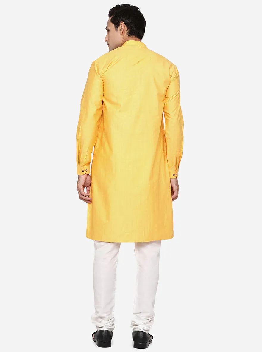 Yellow Self Design Regular Fit Modi Kurta | Modi Kurta