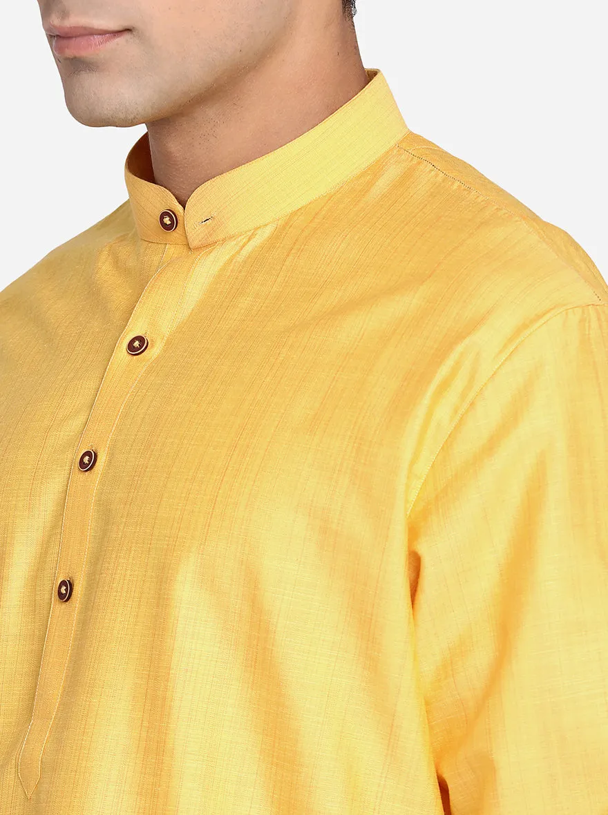 Yellow Self Design Regular Fit Modi Kurta | Modi Kurta