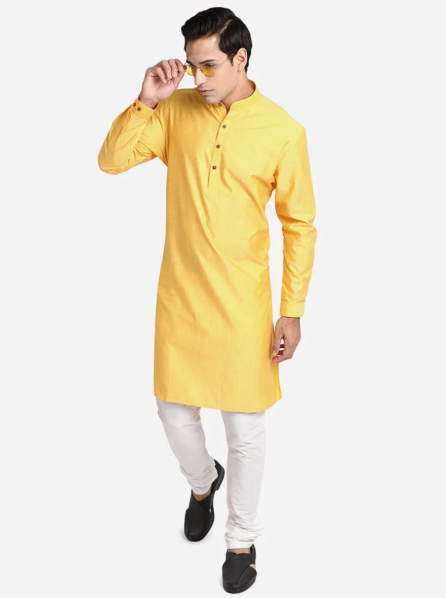 Yellow Self Design Regular Fit Modi Kurta | Modi Kurta