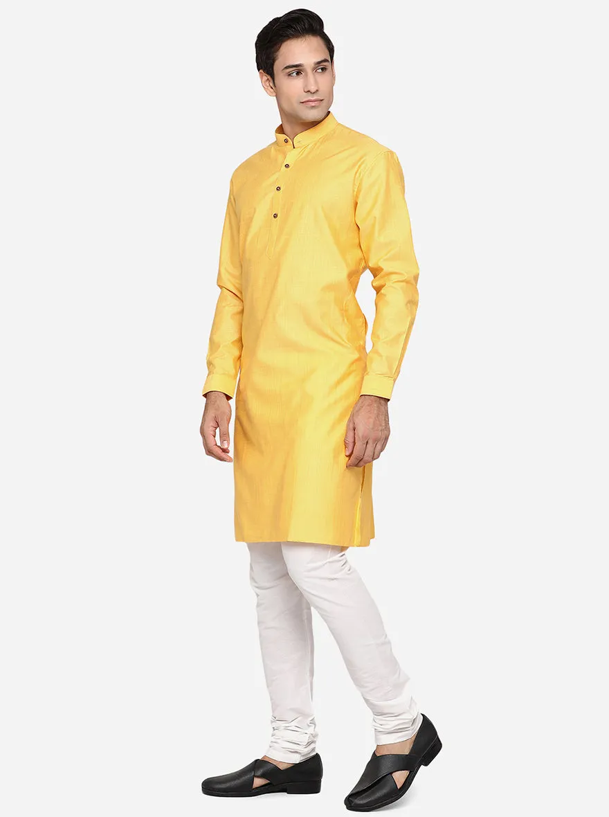 Yellow Self Design Regular Fit Modi Kurta | Modi Kurta