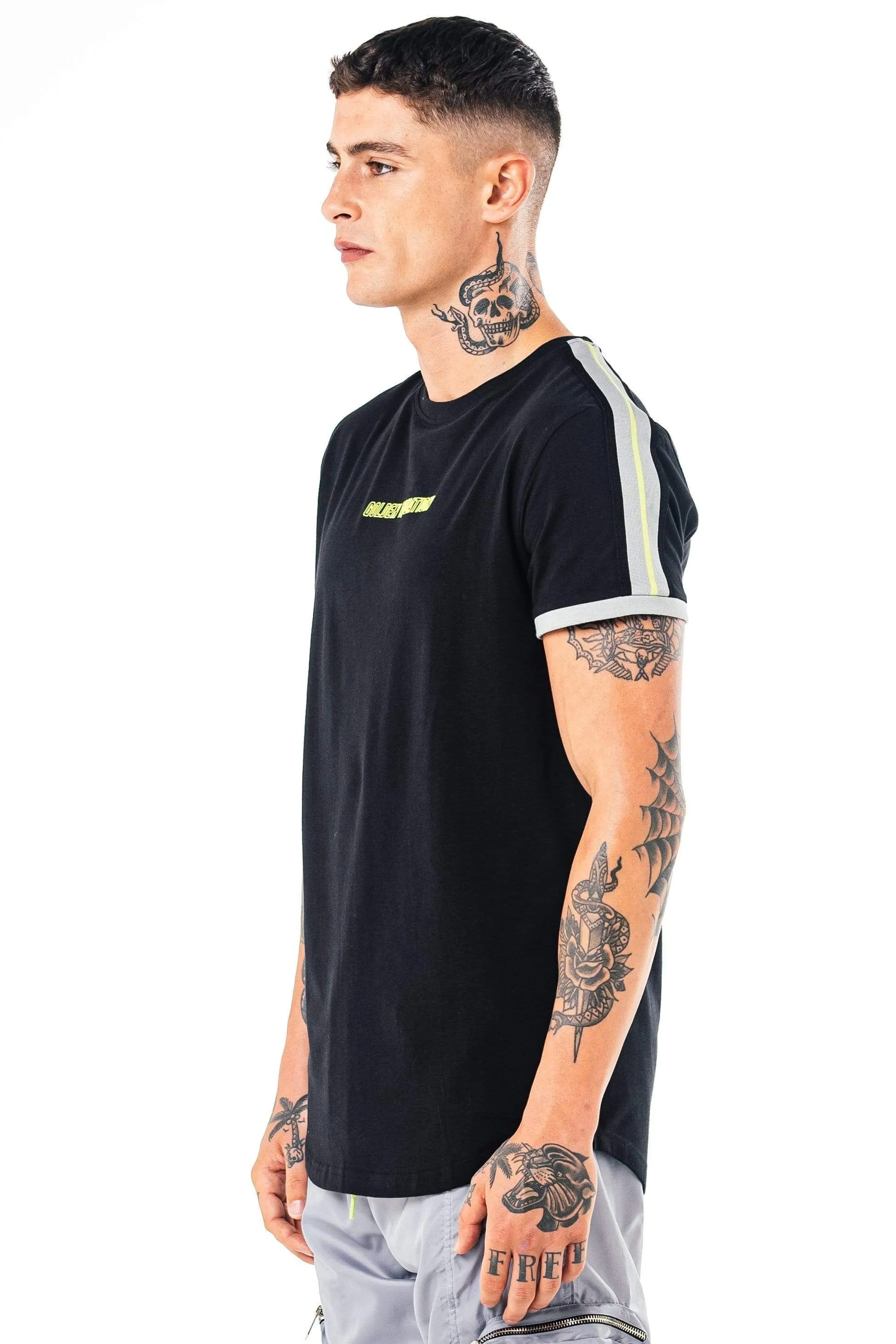 Yopal Knit Tape Design Men's T-Shirt - Black