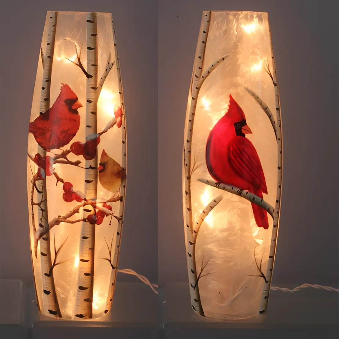 Young's Inc. Hand Painted Cardinal Glass with Light