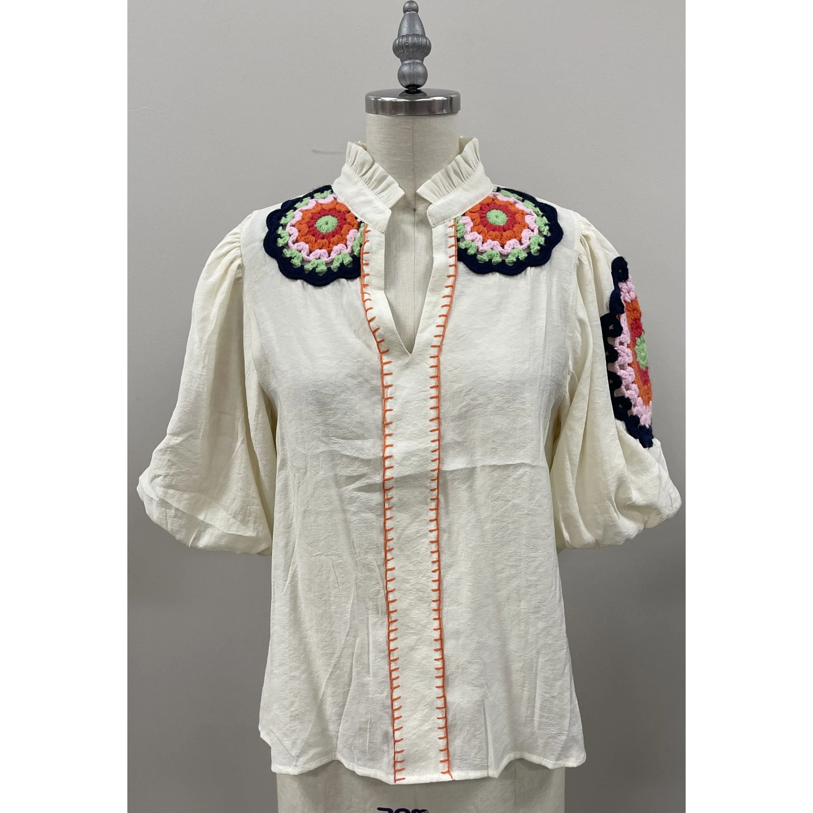 Yvonne Knit Detail Puff Sleeve THML Top