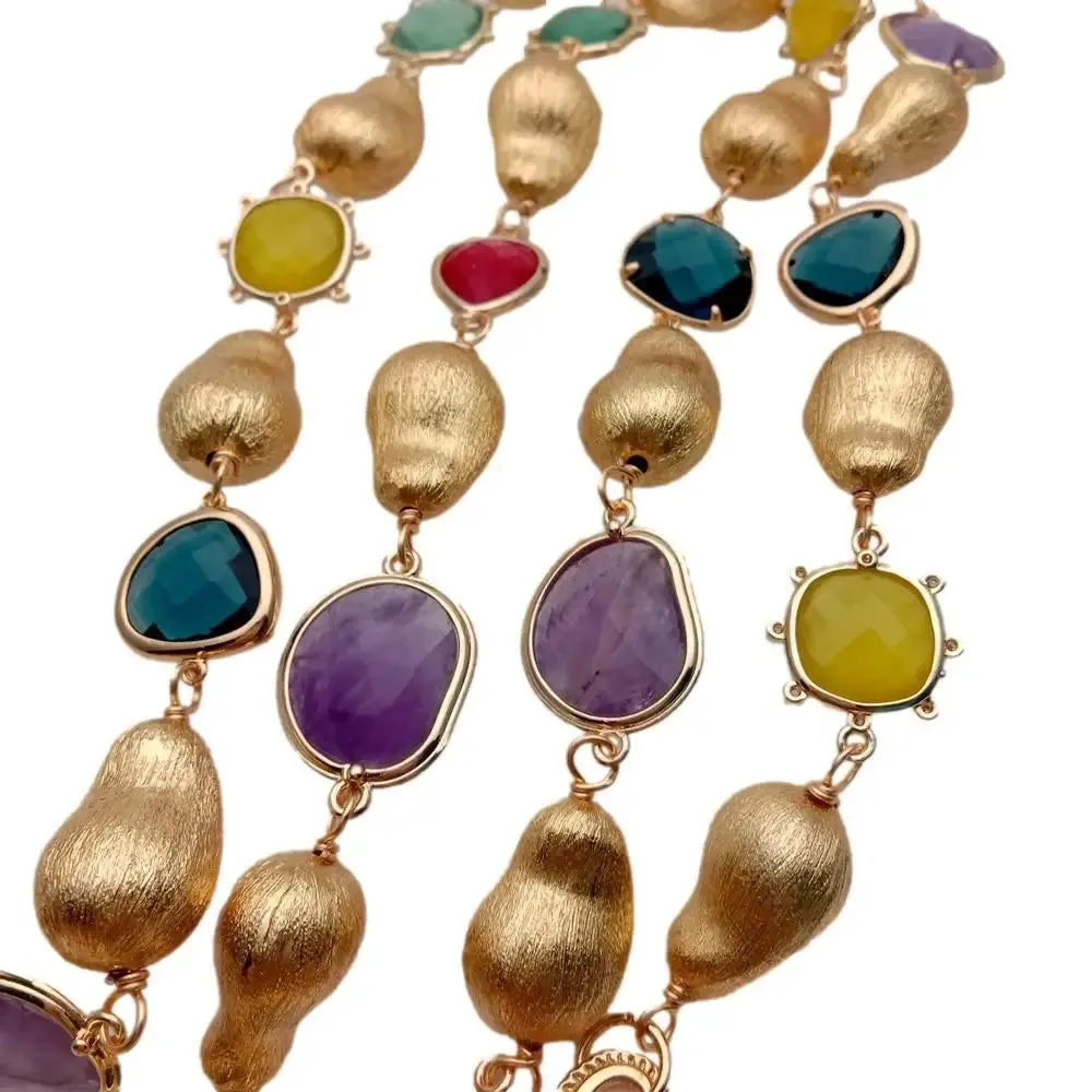 Y·YING Natural Stone Fluorite Lemon Quartz Amethyst Jade Long Necklace